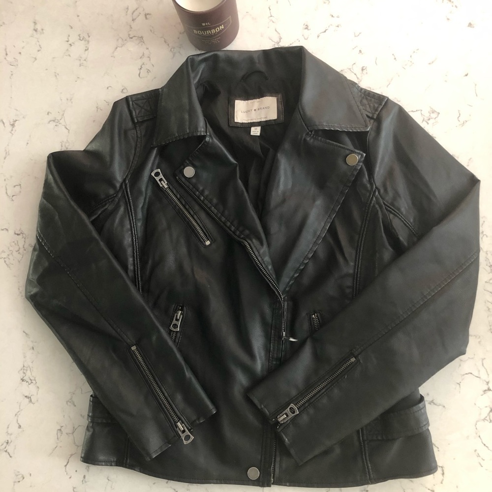 Ladies Lucky Brand Faux Leather Biker Jacket